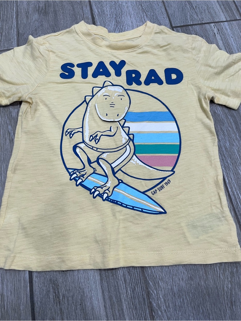 GAP Yellow 'Stay Rad' Dinosaur Surf Graphic Tee